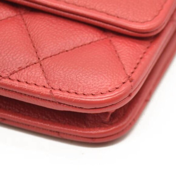 CHANEL Grained Calfskin Quilted CC Box Wallet On Chain WOC Red 27* - Picture 6 of 16